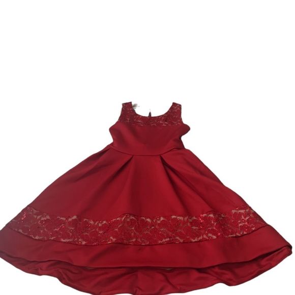 New Bonnie Jean Red Sleeveless Dress Lace Sequins High Low Style Size 7 Hi-Lo - Picture 7 of 7